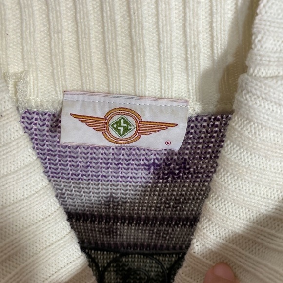 90's Vintage Fair isle cream mock neck sweater - Picture 2 of 4